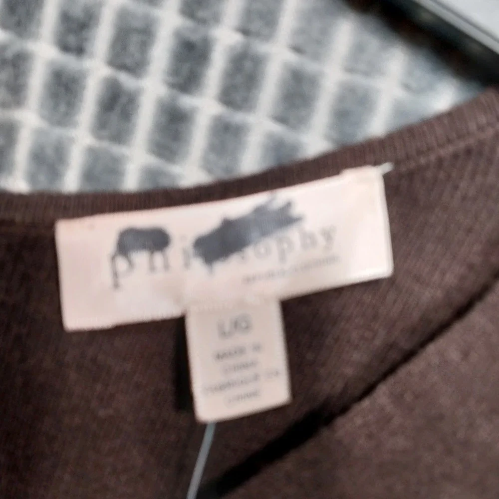 Philosophy Sweater Horse Intarsia Women V-Neck Knit Large Brown